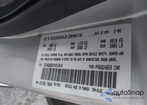 2000 Chrysler 300M из США, поврежденный, VIN 2C3HE66G2YH313414